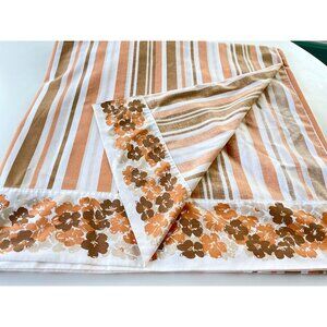 Rare vintage 70s King size flat / top sheet, flower power, 2 tones beige, brown